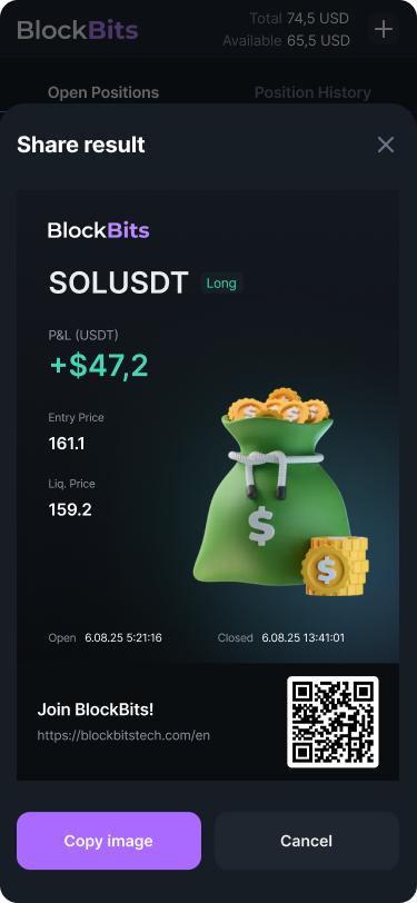 Just made some $47 on SOLUSDT perps with BlockBits 👀

Not gonna lie, this platform hits different. 

Easy to use, smooth UI, and perfect for us degen traders tryna make moves.

I’m still learning, not a pro at all – so please DYOR and don't ape blindly 😅

But if you're into