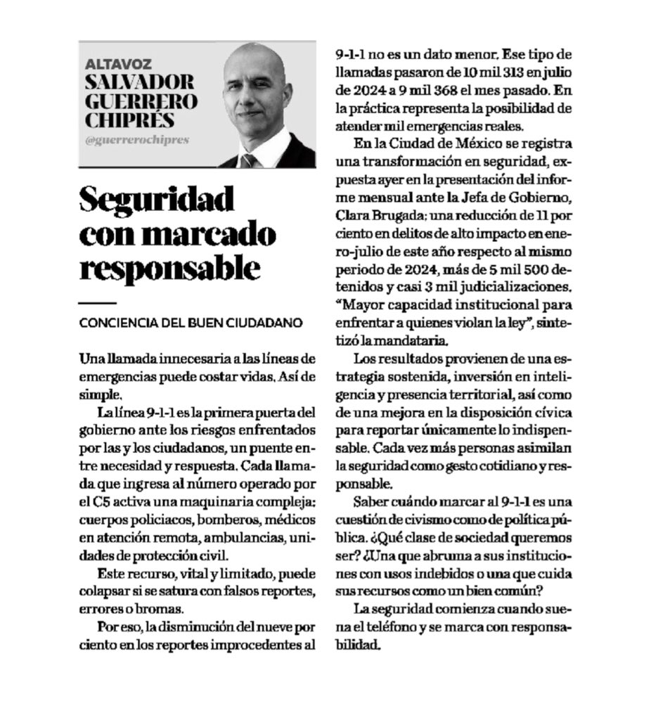 La seguridad también comienza con una llamada responsable al #911CDMX, que opera el <a href="/C5_CDMX/">C5 CDMX</a>. Lo compartimos en el #InformeDeSeguridad: los reportes improcedentes que recibimos disminuyeron, tendencia de reducción que comparte con los delitos de alto impacto en la #CDMX. 
Escribo