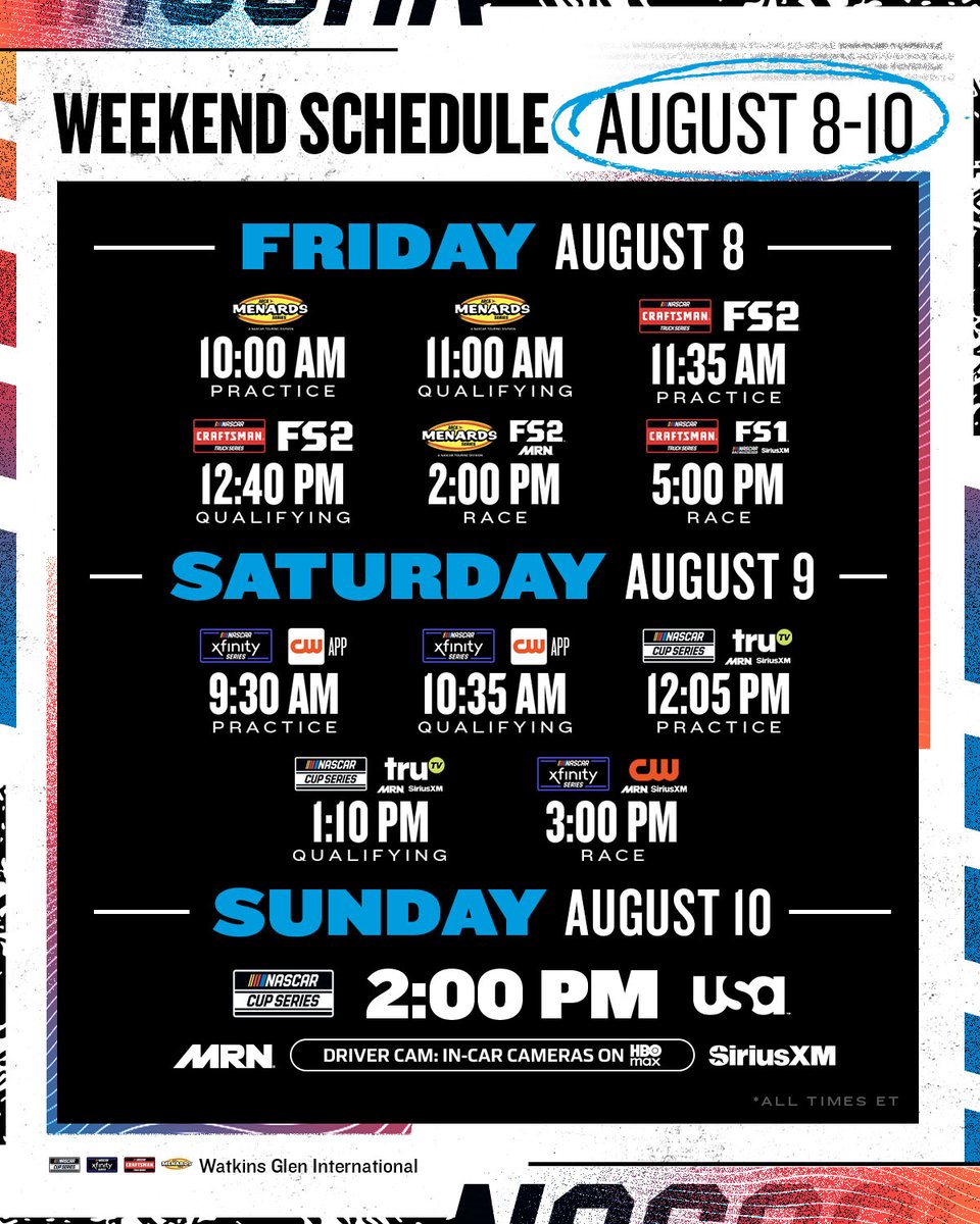 NASCAR (@nascar) on Twitter photo Four series. Three days. One adrenaline-fueled weekend at <a href="/WGI/">Watkins Glen International</a>. Four series. Three days. One adrenaline-fueled weekend at <a href="/WGI/">Watkins Glen International</a>.