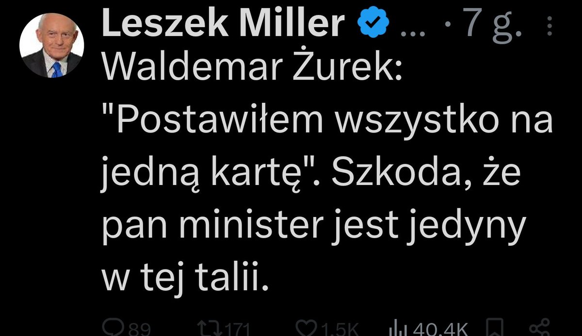 Miller dziś ostro w tarczę trafia.