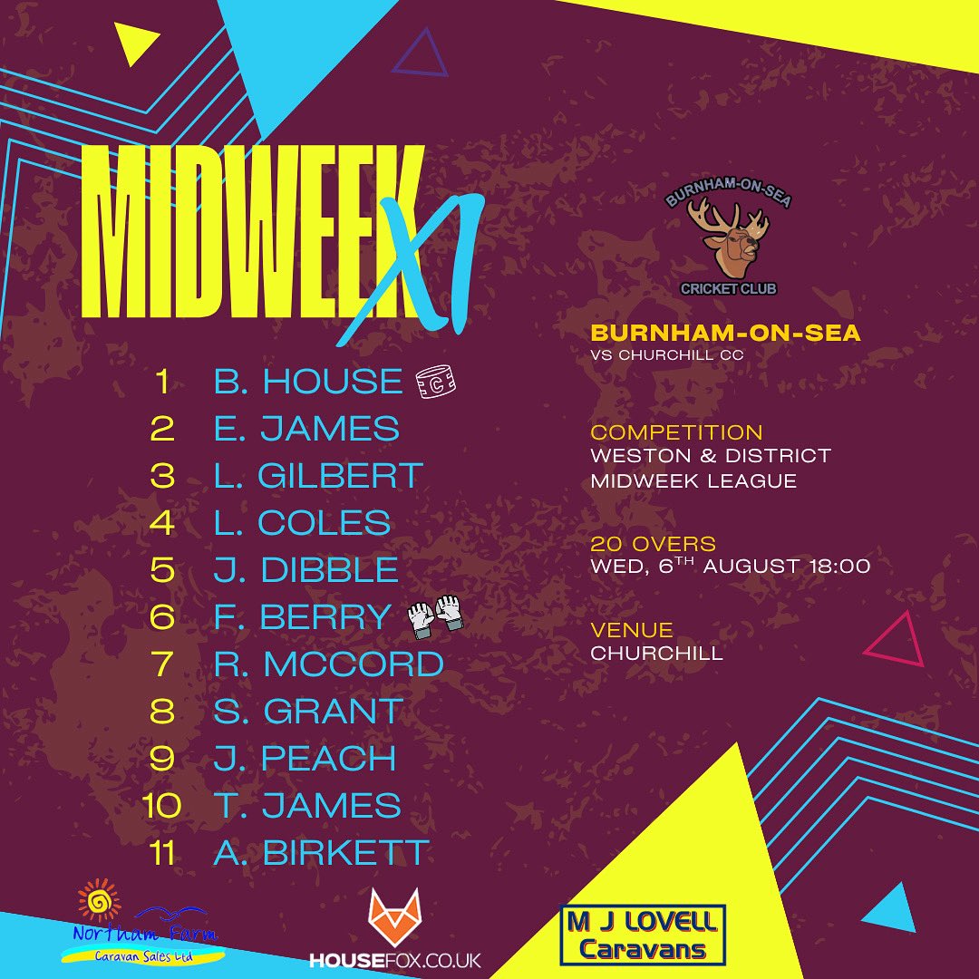 Tonight’s T20 side to take on <a href="/Churchill__CC/">Churchill Cricket</a> in the Midweek League 👊🏼

#UpTheStags
