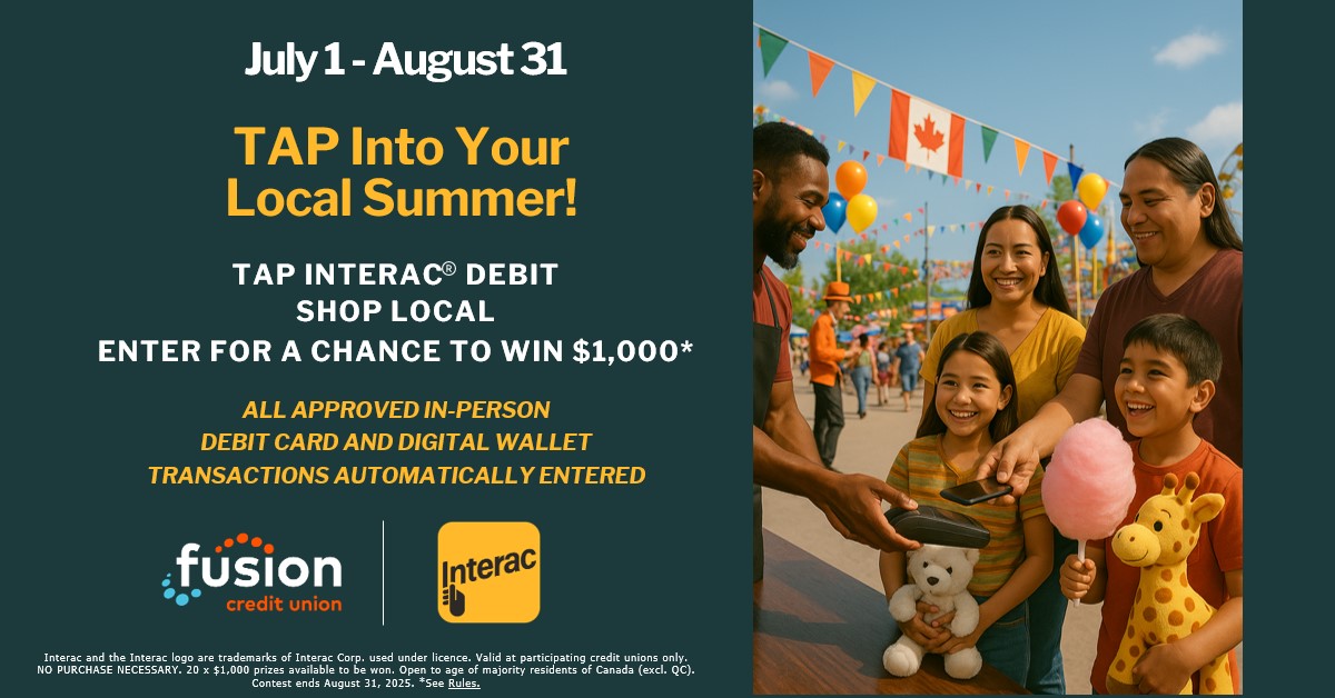 This summer, TAP your Fusion Debit Card in-store and automatically be entered to win $1,000! 💳💵💳💵

Cruise on over to our website and check out all the details 👇👇

fusioncu.com/en/personal/pr…