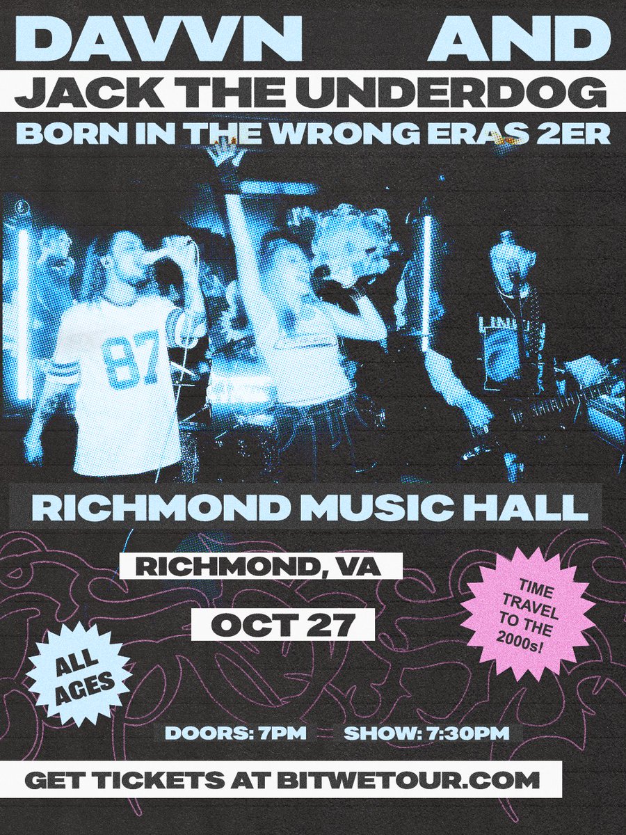 Just announced + on sale! DAVVN + JACK THE UNDERDOG are headed to play Richmond Music Hall October 27th ✨Pick up tickets in our link in bio or in person at @plan9music 🎟️