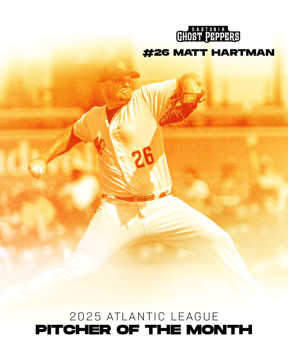 Matt Hartman has been named the <a href="/AtlanticLg/">Atlantic League</a>  PITCHER OF THE MONTH! 

The right-hander posted a 1.64 ERA in 22 innings during July. Congrats, Matt!
-
Read More | bit.ly/3HmkrG3
