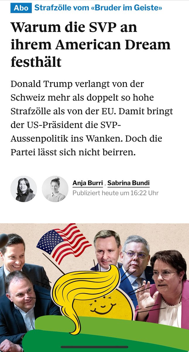 Der Politologe Sean Müller beschreibt die Lage der SVP als populistisches Dilemma: «Die SVP will das Volk vertreten und rennt dann trotzdem einem starken Mann namens Trump hinterher.» (Quelle:TA) #Zölle #USA #SVP