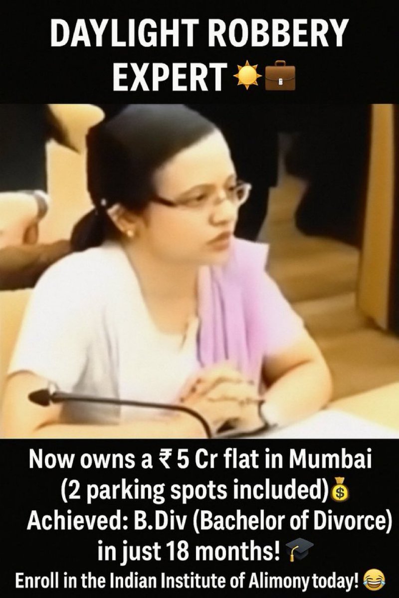 Any reason - Why these women can’t be called :-
GOLD-DIGGERS

Face reveal of the future leader of the Indian Institute of Alimony
20 Lacs from 1st Husband 
6 CRORES+ from 2nd Husband for just 18 months of Marriage
#BanAlimony #Marriage #Golddigger #Women