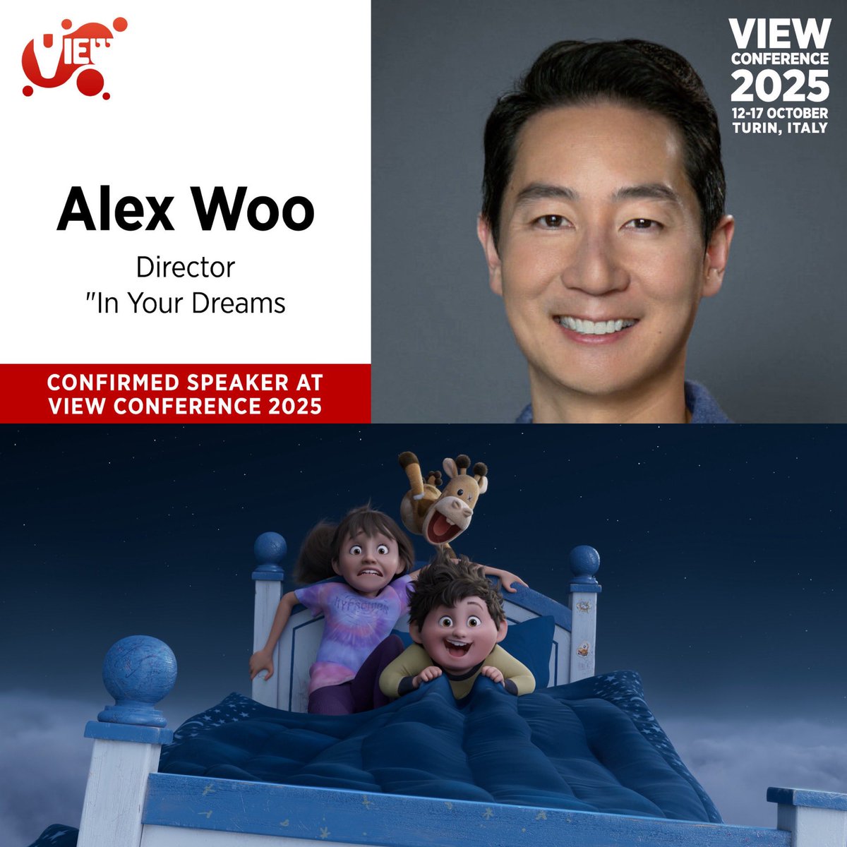 ViewConference's tweet image. Director of @netflix #inyourdreams #alexwoo is a confirmed 
@ViewConference 2025 speaker. 

viewconference.it/pages/registra…

#viewconference #animation #vfx #games #ai #cgi #realtime #virtualproduction #vr #ar #xr #mr #generativeai #storytelling #creativeindustries  #conceptart