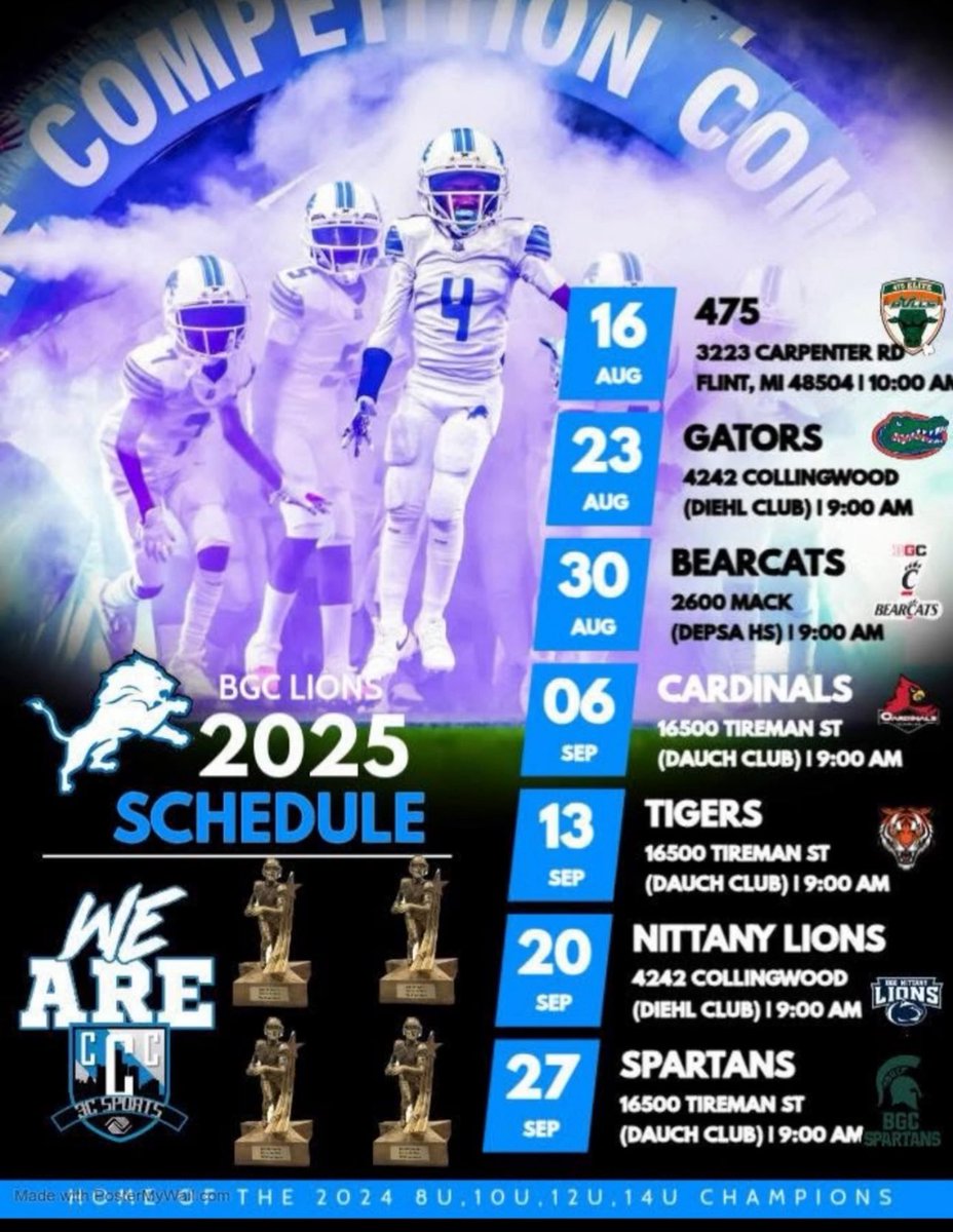 Schedule for upcoming bgc lions 2025 season!!! #NATTYORBUST