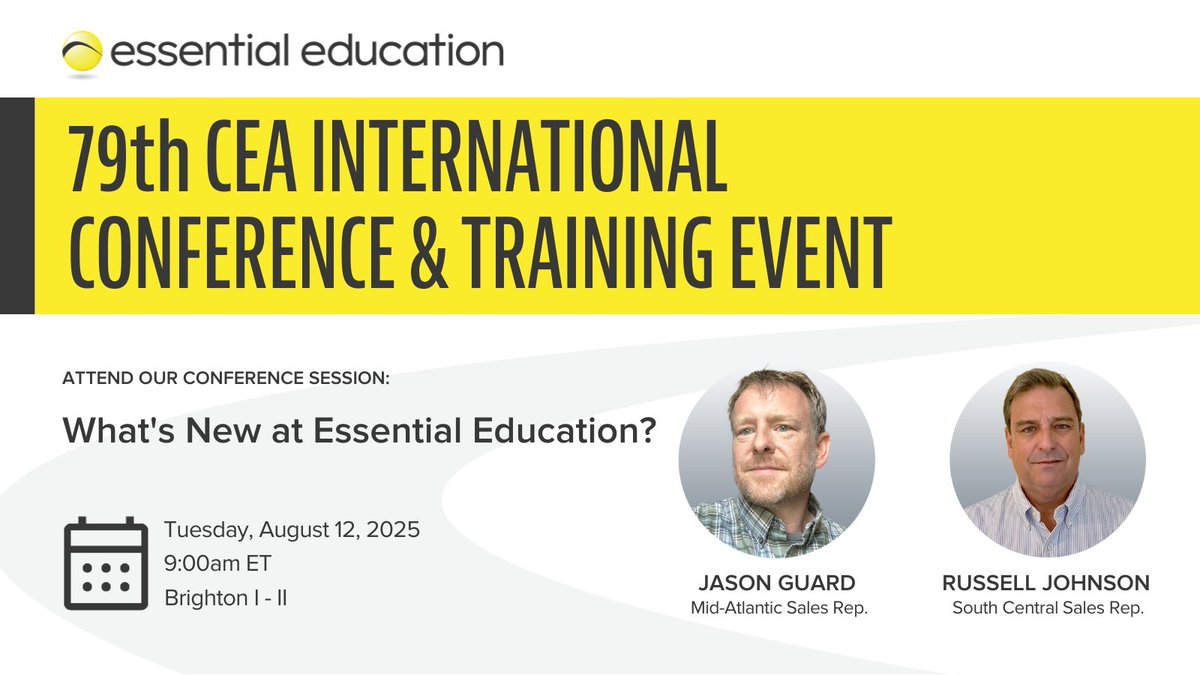 Essential Education (@essentialed) on Twitter photo Headed to the 79th CEA International Conference & Training Event? Catch the <a href="/EssentialEd/">Essential Education</a> session and stop by to learn how our adaptive learning platform and engaging tools meet your students evolving needs.
<a href="/CEANatl/">Correctional Education Association</a> #correctionseducation Headed to the 79th CEA International Conference & Training Event? Catch the <a href="/EssentialEd/">Essential Education</a> session and stop by to learn how our adaptive learning platform and engaging tools meet your students evolving needs.
<a href="/CEANatl/">Correctional Education Association</a> #correctionseducation