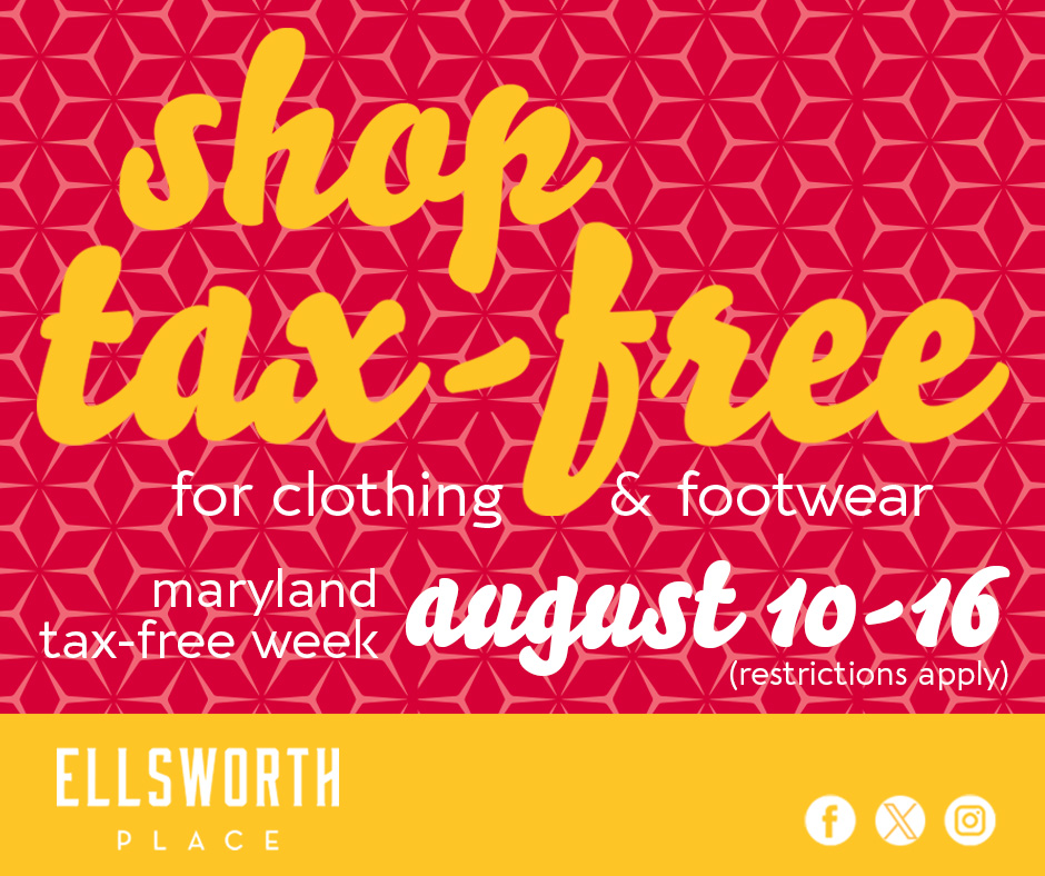 TAX FREE week is August 10-16—make plans to visit #EllsworthPlace in <a href="/SilverSpringMD/">Silver Spring Urban District</a>. And when you need a break from shopping, head to <a href="/hellocommas/">hellocommas</a>  #FoodHall on Level 3 to refuel. Whether you're craving bold global flavors or a quick comfort bite, you'll find your new favorite!