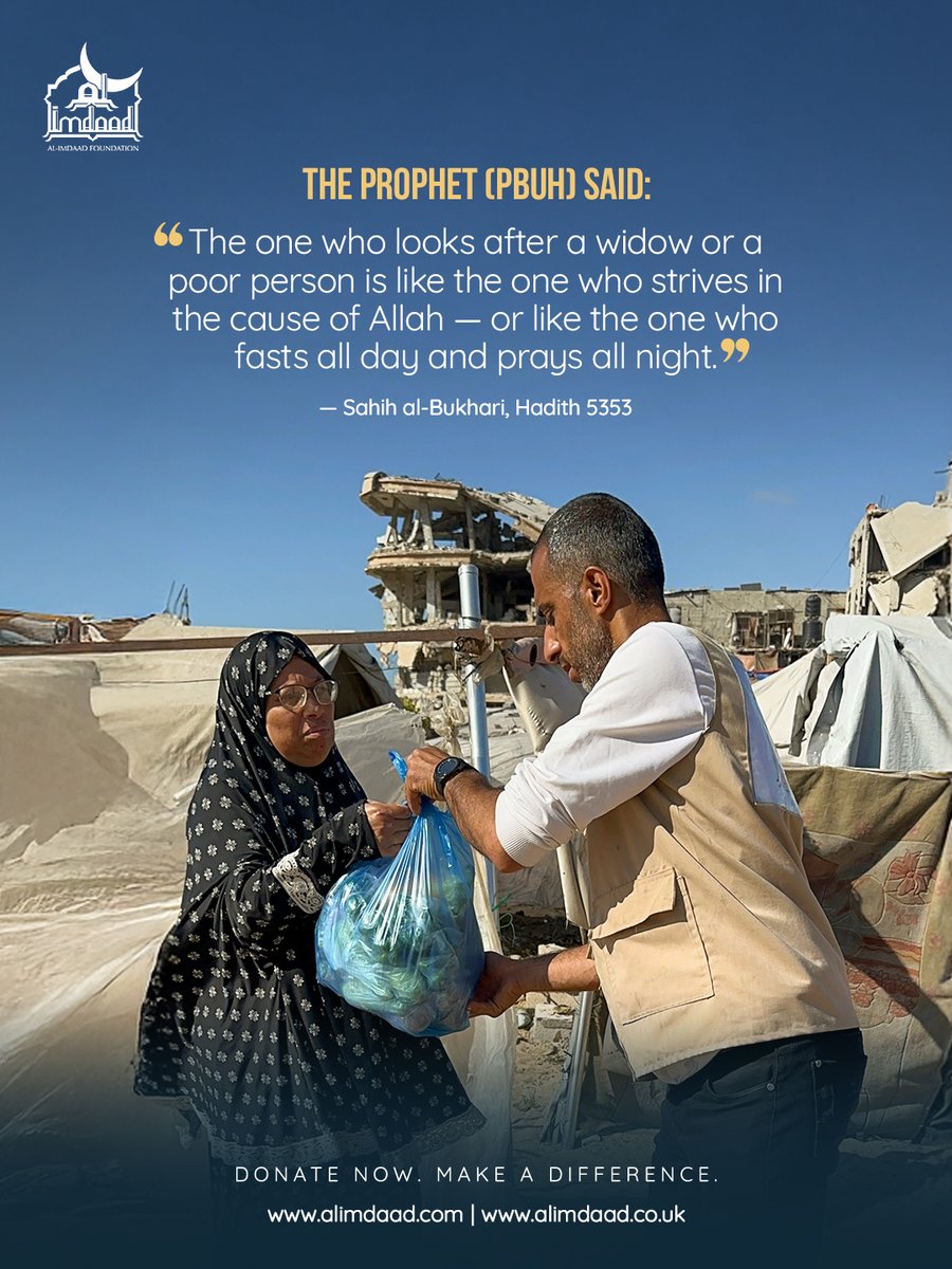 In Islam, caring for widows isn’t just charity—it’s reward like striving in Allah’s cause.
Your support brings dignity &amp; aid to women left without protection.
Be a source of strength.
Give for His sake.
#SupportWidows #Sadaqah #AlImdaad #PropheticCompassion #IslamicGiving