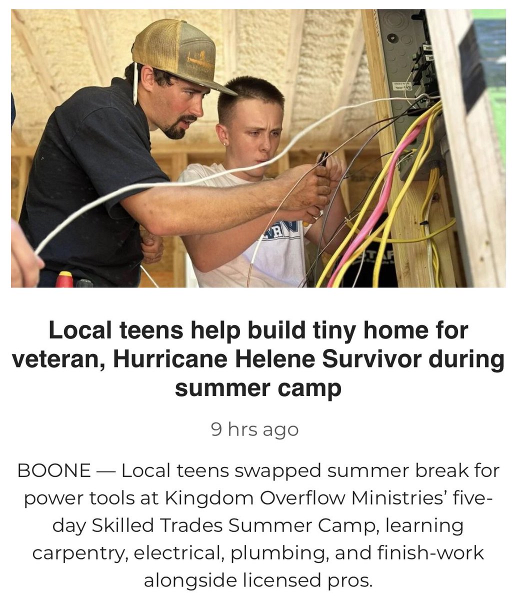 Wow. This is an amazing story ❤️🥹

At a summer camp for Skilled Trades in Boone, North Carolina, a group of teens learned “carpentry, electrical, plumbing, and finish-work.”

They then used those skills to build a home for Tracy, an Army Veteran and Hurricane Helene survivor.