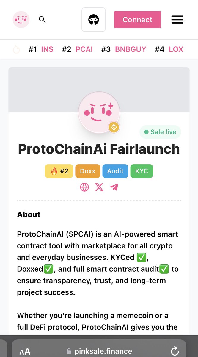 ProtoChainAI's tweet image. 🚀 ProtoChain AI is Now Trending #2 on PinkSale!

We’re not slowing down —
$PCAI is officially TRENDING #2 on PinkSale! 🔥

That’s massive traction.
Real buyers. Real belief. Real utility.

The presale is heating up — and the clock’s running out.
Get in now before this breaks the…