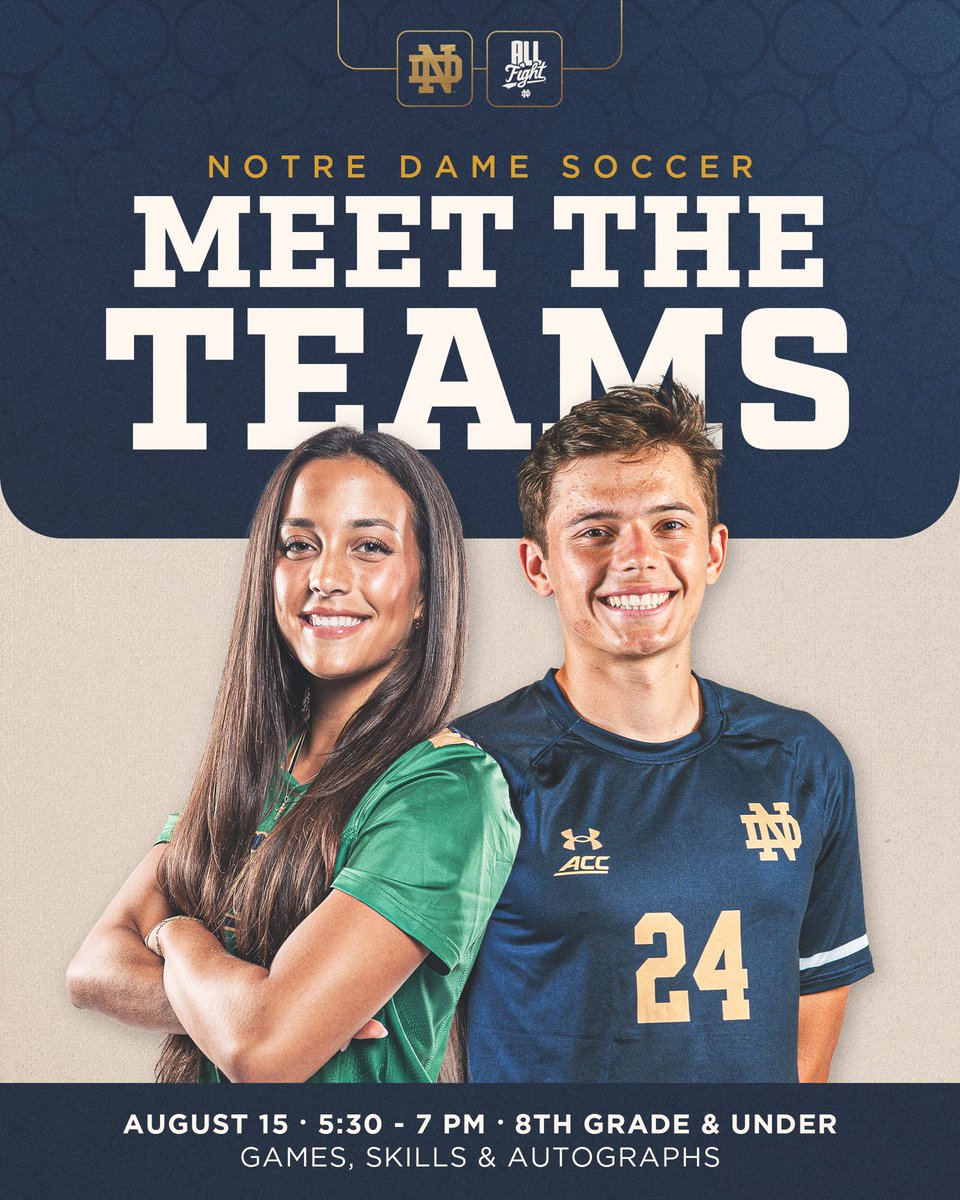 It’s that time of year! Our annual 𝙈𝙚𝙚𝙩 𝙩𝙝𝙚 𝙏𝙚𝙖𝙢𝙨 event is next Friday at 5:30 ⚽️

Come hang with us at Old Alumni Field (behind Arlotta Stadium). There will be games and autographs for 8th grade and under.

#GoIrish☘️
