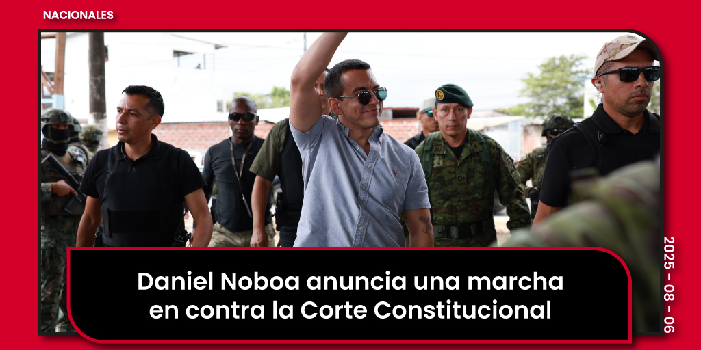 Udla Channel (@udlachannelec) on Twitter photo #Nacionales| En una aparición pública, @DanielNoboaOK anunció una marcha pacífica en contra de la <a href="/CorteConstEcu/">Corte Constitucional</a> este martes 12 de agosto. "No podemos permitir que 9 personas entronadas vienen y nos tiran abajo las leyes que les pueden dar seguridad a cada uno de ustedes". #Nacionales| En una aparición pública, @DanielNoboaOK anunció una marcha pacífica en contra de la <a href="/CorteConstEcu/">Corte Constitucional</a> este martes 12 de agosto. "No podemos permitir que 9 personas entronadas vienen y nos tiran abajo las leyes que les pueden dar seguridad a cada uno de ustedes".