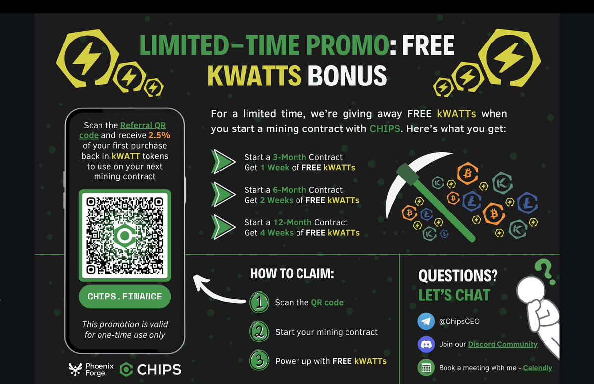 <a href="/Chips_Finance/">Chips</a> are excited to be building our innovative RWA-focussed mining and infrastructure platform on the world’s only scalable and PoW layer 1 blockchain <a href="/kadena_io/">Kadena</a> 🚀 

To celebrate we’ll be running a special promotion on our site at chips.finance for the next 7