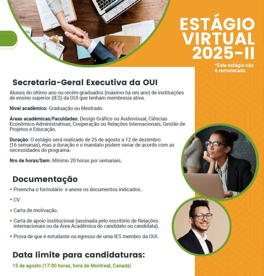 ouiiohe (@ouiiohe) on Twitter photo Estágio virtual na Secretaria Geral da OUI - IOHE
Para saber mais 📧 sec.general@oui-iohe.org Estágio virtual na Secretaria Geral da OUI - IOHE
Para saber mais 📧 sec.general@oui-iohe.org