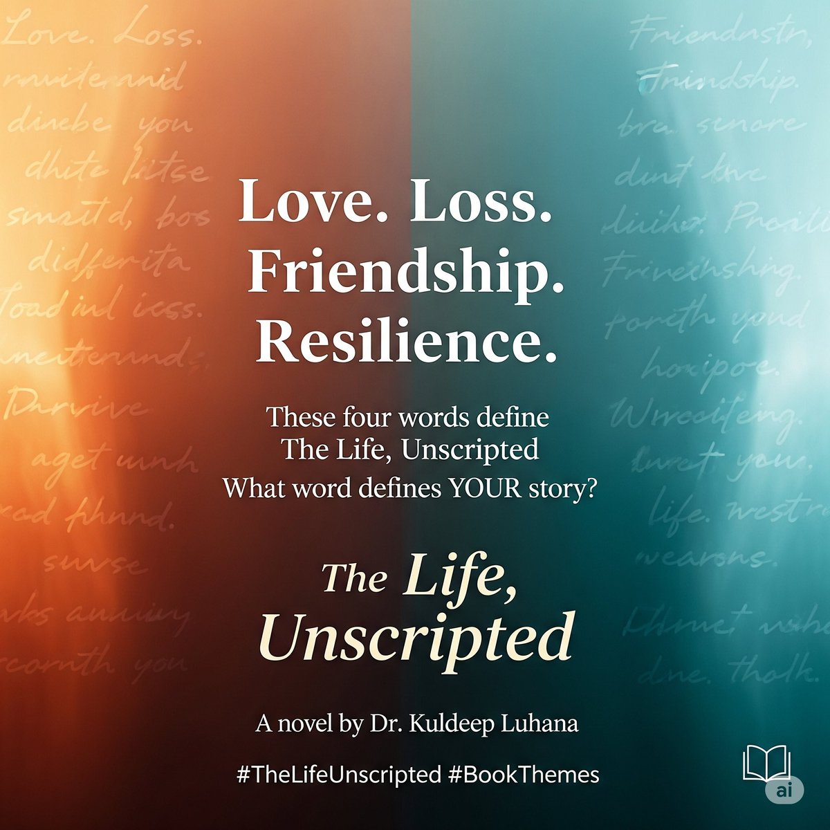 Kuldeep_Luhana's tweet image. 𝗟𝗼𝘃𝗲. 𝗟𝗼𝘀𝘀. 𝗙𝗿𝗶𝗲𝗻𝗱𝘀𝗵𝗶𝗽. 𝗥𝗲𝘀𝗶𝗹𝗶𝗲𝗻𝗰𝗲.
𝗧𝗵𝗲𝘀𝗲 𝗳𝗼𝘂𝗿 𝘄𝗼𝗿𝗱𝘀 𝗱𝗲𝗳𝗶𝗻𝗲 *𝗧𝗵𝗲 𝗟𝗶𝗳𝗲, 𝗨𝗻𝘀𝗰𝗿𝗶𝗽𝘁𝗲𝗱*
𝗪𝗵𝗮𝘁 𝘄𝗼𝗿𝗱 𝗱𝗲𝗳𝗶𝗻𝗲𝘀 𝗬𝗢𝗨𝗥 𝘀𝘁𝗼𝗿𝘆? #𝗕𝗼𝗼𝗸𝗧𝗵𝗲𝗺𝗲𝘀
#thelifeunscripted #Novel #author