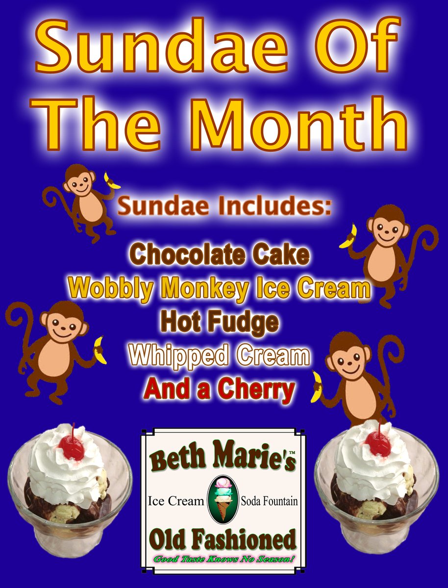 September is here and that means a new Sundae of the Month! We know you'll go 'Bananas' for this one. Stop by Beth Marie's today and get yourself a tasty treat!🍌