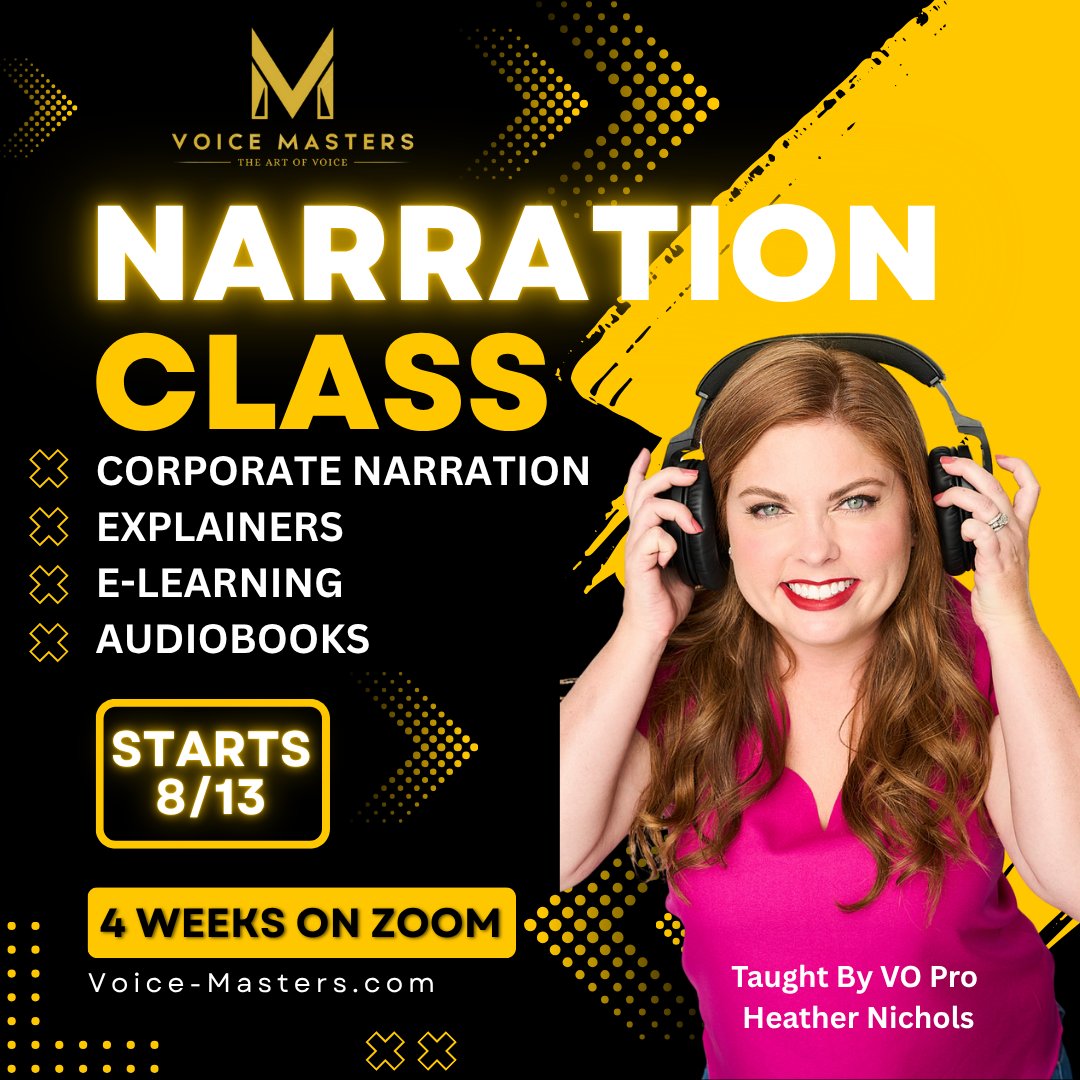 VOMasters's tweet image. 🎙 Ready to Expand Your VO Career? Then this is the class for YOU!
Add Narration, E-Learning & Audiobooks to your roster with Top VO Talent Heather Nichols!
#VoiceOver #AudiobookVO #ELearning #Narration
