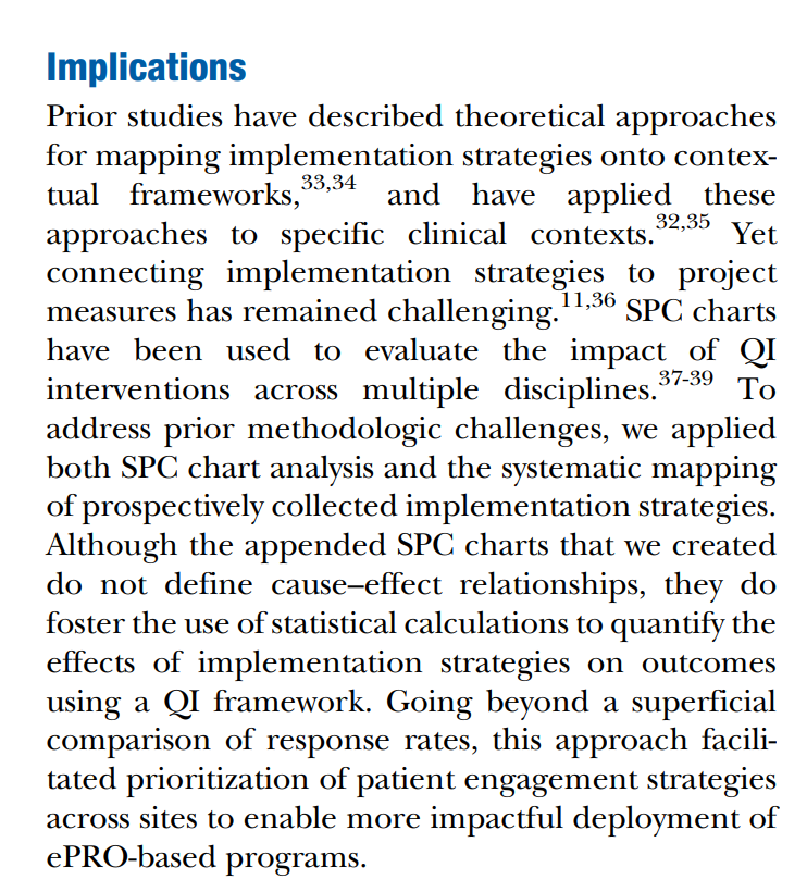 DFCI_BreastOnc's tweet image. New study 👉Using #QualityImprovement and #ImplementationScience to Identify Strategies That Foster Electronic #PatientReportedOutcomes Submissions
🔓pubmed.ncbi.nlm.nih.gov/40705678/
@HHazardJenkins @ROsarogiagbon #MichaelHassett #StatisticalProcessControlCharts #PROs