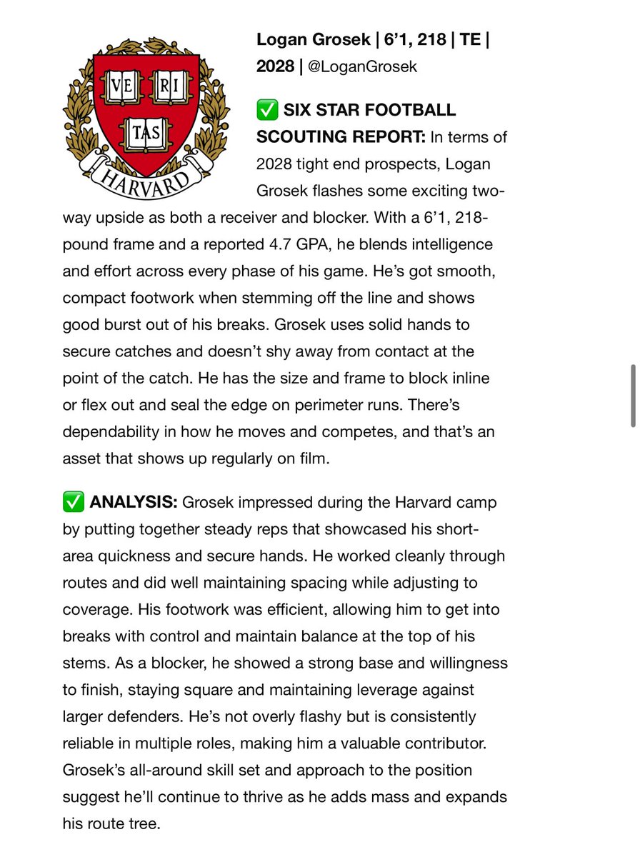 Logan Grosek Gomez ๐บ๐ธ๐ต๐ท (@logangrosek) on Twitter photo Thank you <a href="/sixstarfootball/">Six Star Football | PLUS+</a> for the great write up! Had a great time competing <a href="/HarvardFootball/">Harvard Football</a> !!!
<a href="/gstar2298/">Gerardo Rodriguez</a> <a href="/DFO_AJ/">Andrew Foster Jr.</a> <a href="/PlayBookAthlete/">PLAYBOOK ATHLETE</a> <a href="/jkowalczyk16/">Josh Kowalczyk</a> <a href="/_CoachDiaz/">Coach Jacob Diaz ๐จ๐บ ๐ฒ๐ฝ</a> <a href="/bbubna/">Brian Bubna</a> <a href="/CoachCrevani/">Stephen Crevani</a> <a href="/_OrtizTorres/">Coach Chris Ortiz-Torres</a> <a href="/BrunkDenis/">Denis Brunk</a> <a href="/Coach_Joel_Lamb/">Joel Lamb</a> <a href="/CoachMikeLondon/">Mike London Sr. โ๏ธ</a> <a href="/CoachWillBryant/">Will Bryant</a>
<a href="/coachlerose/">Coach Lerose</a> Thank you <a href="/sixstarfootball/">Six Star Football | PLUS+</a> for the great write up! Had a great time competing <a href="/HarvardFootball/">Harvard Football</a> !!!
<a href="/gstar2298/">Gerardo Rodriguez</a> <a href="/DFO_AJ/">Andrew Foster Jr.</a> <a href="/PlayBookAthlete/">PLAYBOOK ATHLETE</a> <a href="/jkowalczyk16/">Josh Kowalczyk</a> <a href="/_CoachDiaz/">Coach Jacob Diaz ๐จ๐บ ๐ฒ๐ฝ</a> <a href="/bbubna/">Brian Bubna</a> <a href="/CoachCrevani/">Stephen Crevani</a> <a href="/_OrtizTorres/">Coach Chris Ortiz-Torres</a> <a href="/BrunkDenis/">Denis Brunk</a> <a href="/Coach_Joel_Lamb/">Joel Lamb</a> <a href="/CoachMikeLondon/">Mike London Sr. โ๏ธ</a> <a href="/CoachWillBryant/">Will Bryant</a>
<a href="/coachlerose/">Coach Lerose</a>