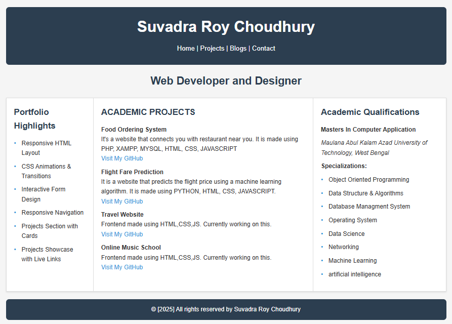 Suvadraa's tweet photo. ✅ Week 2 – Day 11 of Learning Full Stack Web Development with @geeksforgeeks
Assignment 1: Build a Responsive Portfolio Website Using HTML & CSS
🔗 https://t.co/bw7yC6gp3a
#skillupwithgfg #nationskillup #WebDevelopment #FullStack #HTML #CSS #PracticeDay https://t.co/wINWBQxn6Z