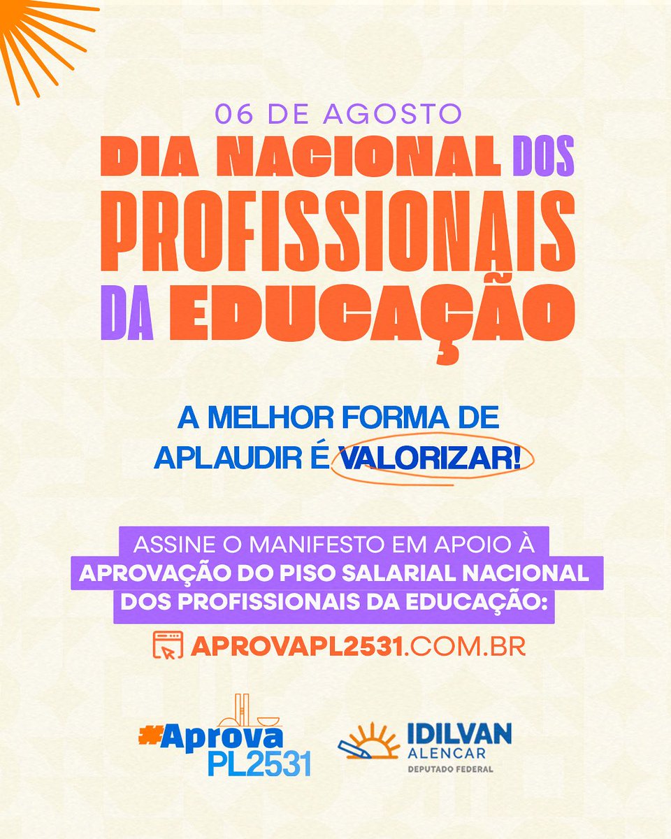 📚 DIA NACIONAL DOS PROFISSIONAIS DA EDUCAÇÃO

Hoje é o Dia Nacional dos Profissionais da Educação.
E a melhor forma de homenageá-los é valorizando seu trabalho!
Por isso, seguimos na luta pela aprovação do PL 2531/2021, que cria o Piso Salarial Nacional dos Profissionais da