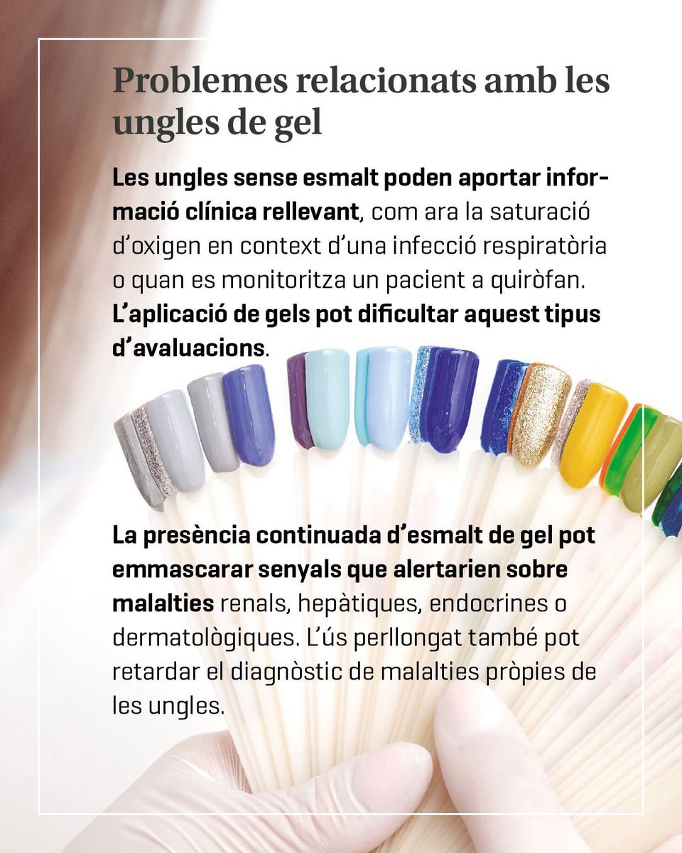 Problemes unguials provocats per l’esmalt d’ungles de gel.
👉 fersalut.cat/2025/06/29/els…
✍️Sònia Martínez Miarnau, Metgessa de família CAP Muralles