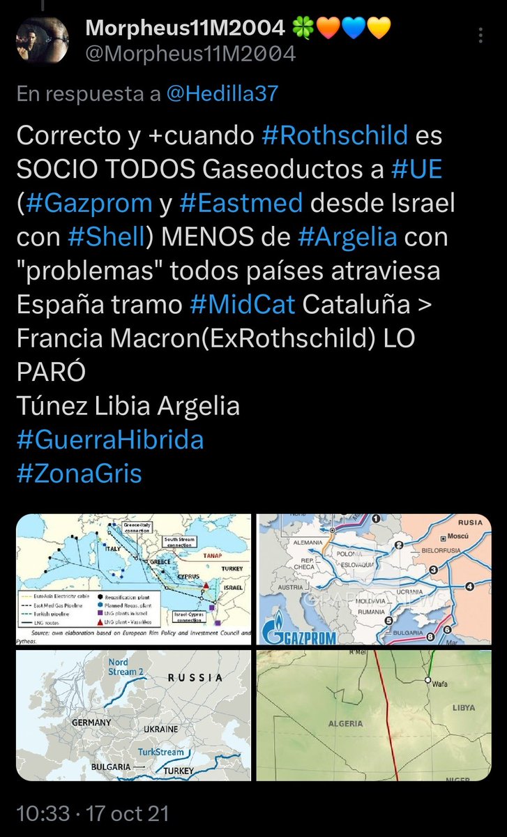 Morpheus11M2004's tweet photo. @AhmedBabaD86 @TalebSahara Asi es, si bien, lo que sí ocurre, es que, CASUALMENTE, al trazado Nigeria>🇩🇿> 🇪🇦 le ocurren desgracias. La principal en AFRICA el #Yihadismo, curiosamente, que FLORECE para impedir progrese
Y 🇪🇦💥🇩🇿: B.Ghali y 🇪🇦Sáhara🇲🇦, y Macron🇨🇵 diciendo NO al #MidCAT
🤔🤪 https://t.co/EELomwTDPV