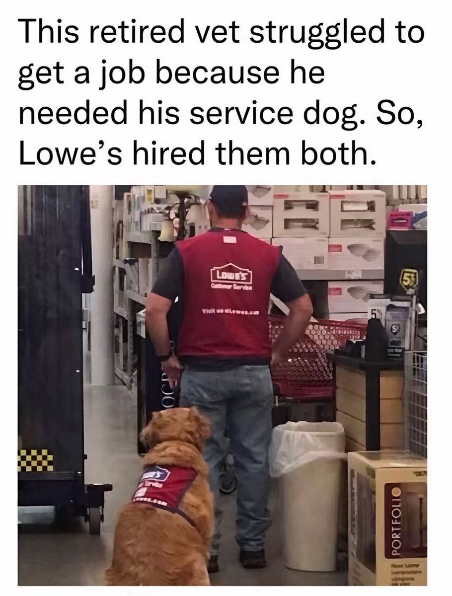Thank you <a href="/Lowes/">Lowe's</a> for taking care of this vet and his service dog. I’m pleased to be a Lowe’s customer ♥️ 🐾 

Source 👉 corporate.lowes.com/newsroom/stori…