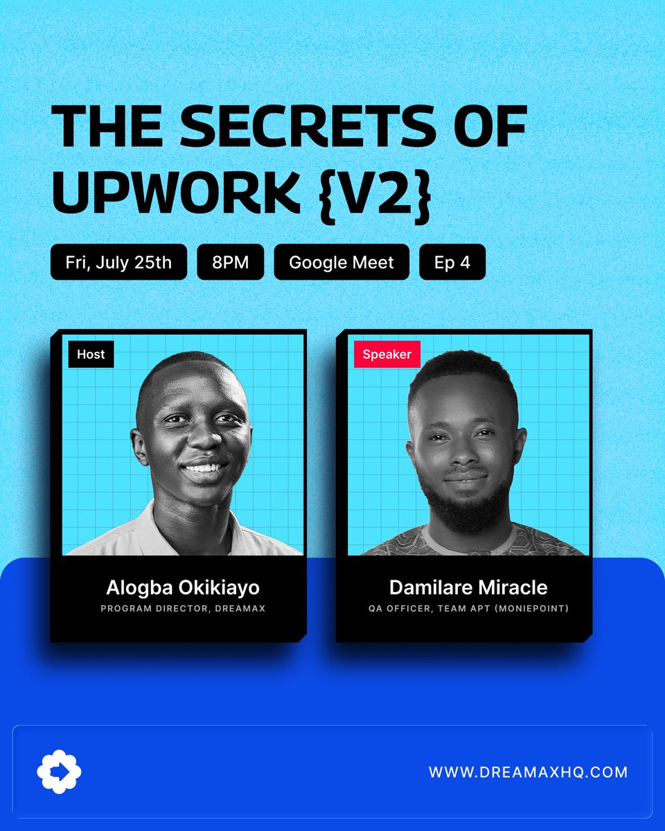 The Secrets of Upwork Discussion

If you missed the first episode, we’re back with episode 2 at 8pm this Friday 

Link within Dreamax Community