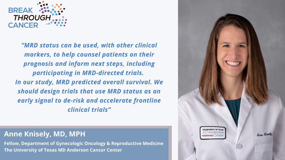 Break Through Cancer (@break_cancer) on Twitter photo New research in <a href="/CCR_AACR/">Clinical Cancer Research</a> shows the powerful clinical utility of detecting minimal residual disease in ovarian cancer patients.
Co-first author and Gynecologic Oncology fellow at <a href="/MDAndersonNews/">MD Anderson Cancer Center</a>, and co-first author on this study, <a href="/AnneKniselyMD/">Anne Knisely, MD</a> shares her thoughts
Learn more New research in <a href="/CCR_AACR/">Clinical Cancer Research</a> shows the powerful clinical utility of detecting minimal residual disease in ovarian cancer patients.
Co-first author and Gynecologic Oncology fellow at <a href="/MDAndersonNews/">MD Anderson Cancer Center</a>, and co-first author on this study, <a href="/AnneKniselyMD/">Anne Knisely, MD</a> shares her thoughts
Learn more