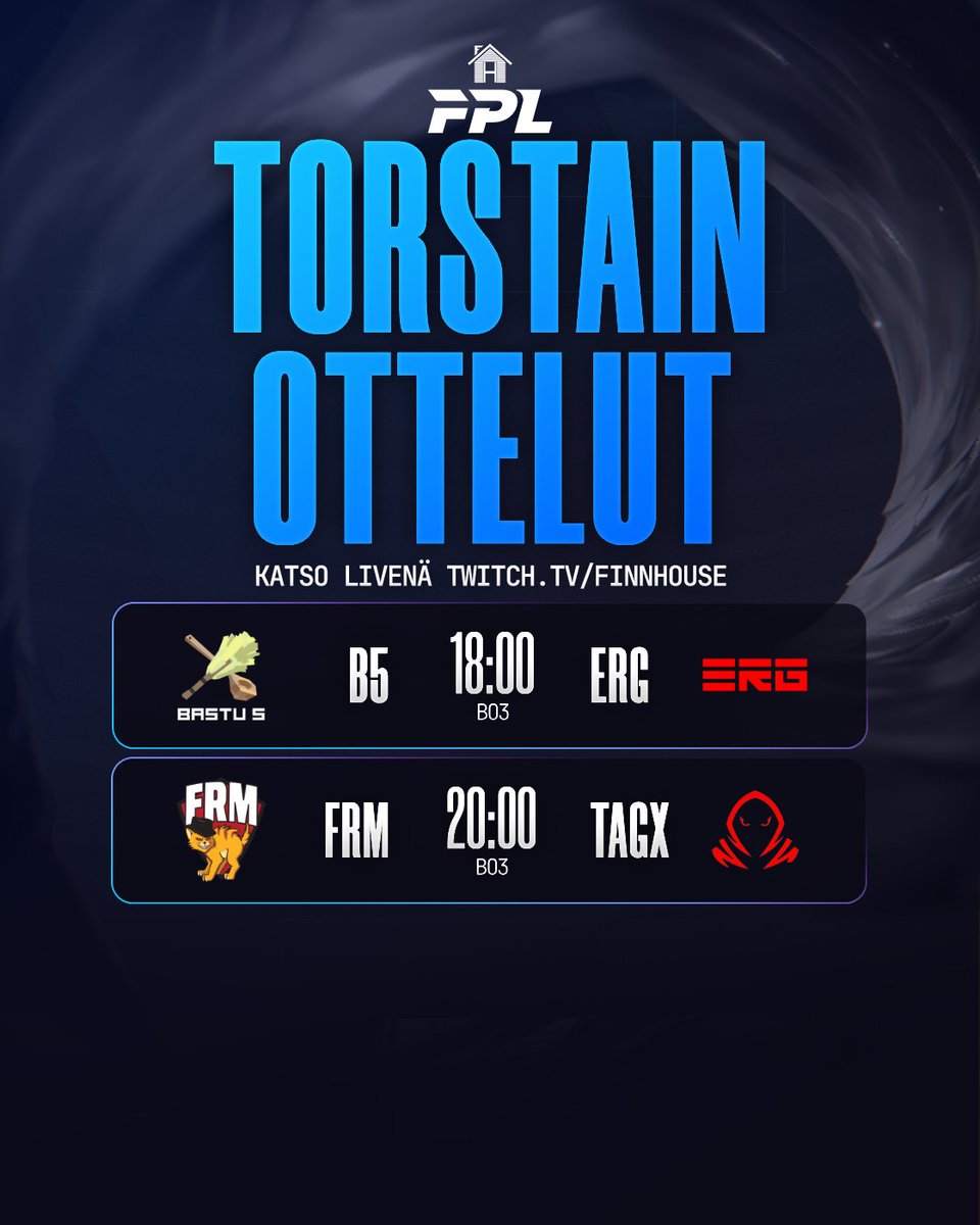 Finnhouse (@finnhouselol) on Twitter photo ERG:llä menossa roster fearless ja punainen mafia janoaa playoffeihin 😼😼
<a href="/bastufive/">Bastu Five</a> VS <a href="/erasion_gaming/">Erasion Gaming</a>
18:00
<a href="/FinnishRedMafia/">Finnish Red Mafia</a> VS <a href="/tagxesports/">TagX</a>
20:00
twitch.tv/finnhouse
twitch.tv/finnhouse
twitch.tv/finnhouse
#TÄYSILLÄ ERG:llä menossa roster fearless ja punainen mafia janoaa playoffeihin 😼😼
<a href="/bastufive/">Bastu Five</a> VS <a href="/erasion_gaming/">Erasion Gaming</a>
18:00
<a href="/FinnishRedMafia/">Finnish Red Mafia</a> VS <a href="/tagxesports/">TagX</a>
20:00
twitch.tv/finnhouse
twitch.tv/finnhouse
twitch.tv/finnhouse
#TÄYSILLÄ