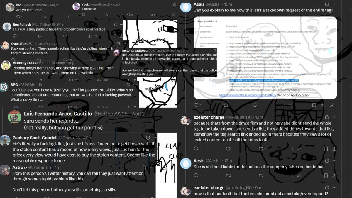 @Saruei_  <a href="/slayerduckie/">Slayerduck</a> 
I'm sorry but i can't just stand and watch how a big Vtuber requests a takedown for a whole tag from R34 (Including fan art) then weaponizes her followers to bully R34 admin.

Then when it all backfires - she tags CamModelProtection as the escape goat,