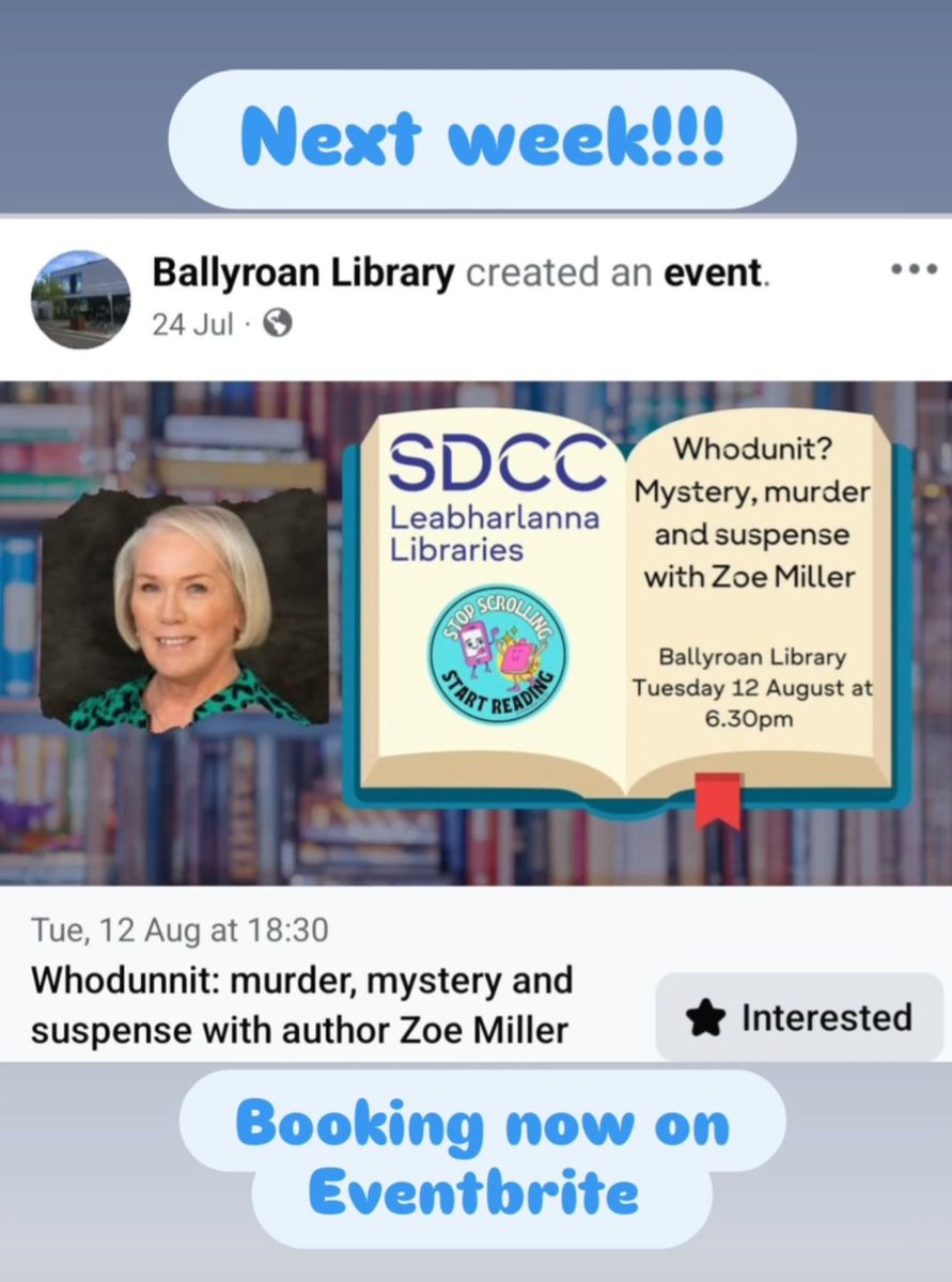 ZoeMillerAuthor's tweet image. Absolutely delighted to be facilitating this event, part of Ballyroan Library&apos;s &apos;Stop Scrolling Start Reading&apos; initiative.  An avid reader and library member, I thoroughly appreciate the cathartic effects of taking time out to escape into a book ❤️📚@LibrariesIre @SDCCArts