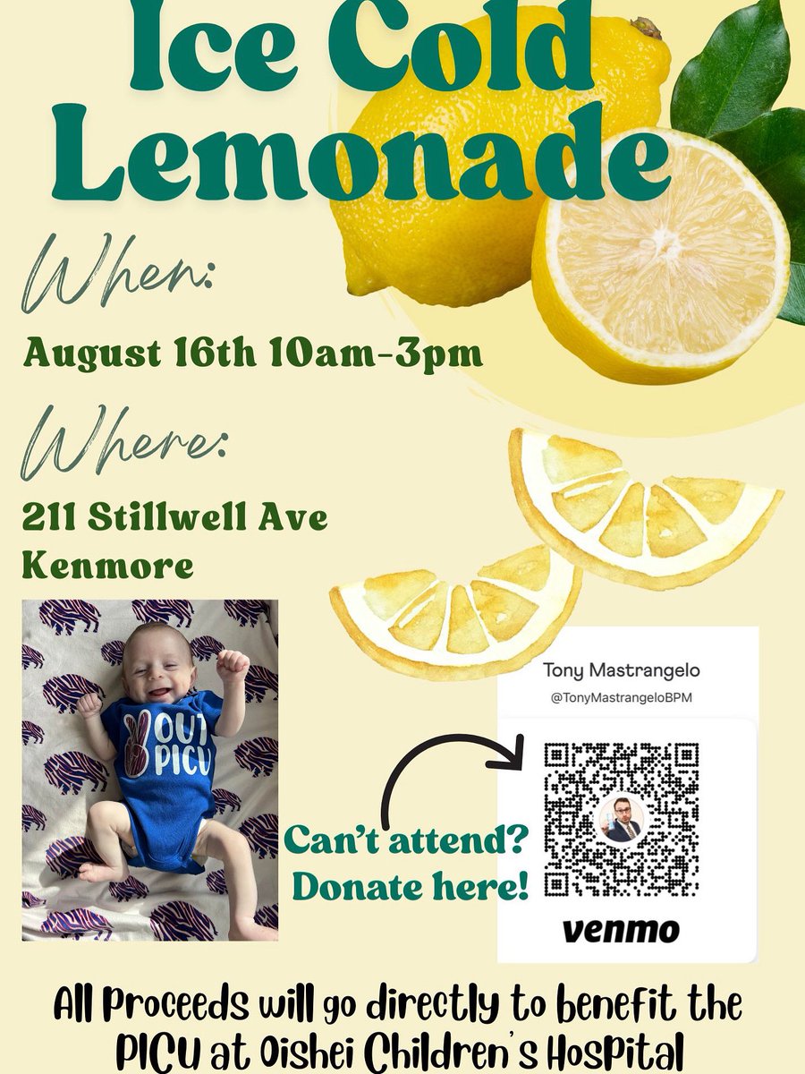 Tony Mastrangelo (@tonymamaluke) on Twitter photo 10 Days till Tino’s Lemonade Stand for Oishei Children's Hospital at our house!
Please save it in your calendar to stop by and support our fundraising campaign to provide the families in the PICU with some food!
Saturday August 16th from 10am till 3pm!
<a href="/OCHBuffalo/">Oishei Children's Hospital</a> 10 Days till Tino’s Lemonade Stand for Oishei Children's Hospital at our house!
Please save it in your calendar to stop by and support our fundraising campaign to provide the families in the PICU with some food!
Saturday August 16th from 10am till 3pm!
<a href="/OCHBuffalo/">Oishei Children's Hospital</a>