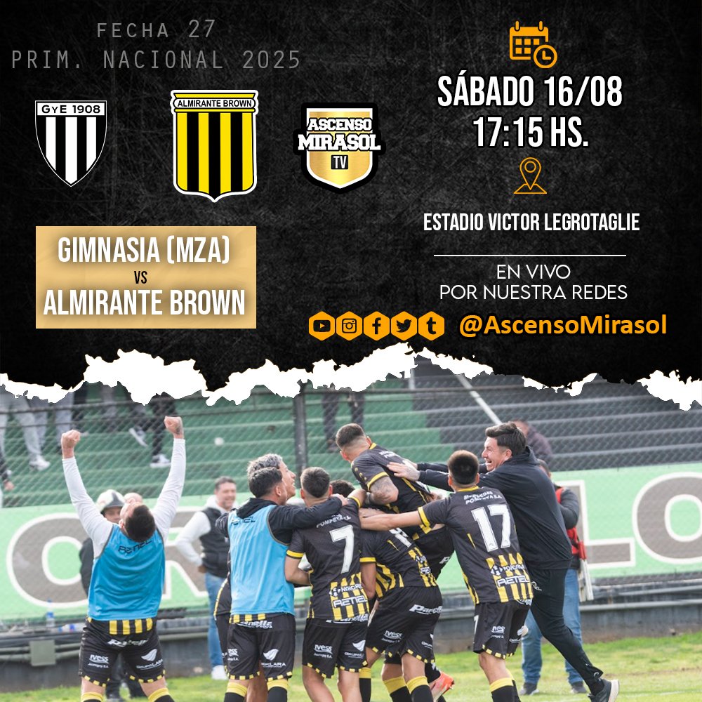 💛🖤 FECHA PARA VISITAR MATADEROS
📆 Fecha 27 - Primera Nacional 2025
🆚 Gimnasia de Mendoza
⏰ Sábado 16/8 a las 17:15 hs.
🏟️ Estadio Víctor Legrotaglie
🖥️ 📲 Ascenso Mirasol
💛🖤 DALE BROWN!!!

Fotos: Prensa Club Almirante Brown