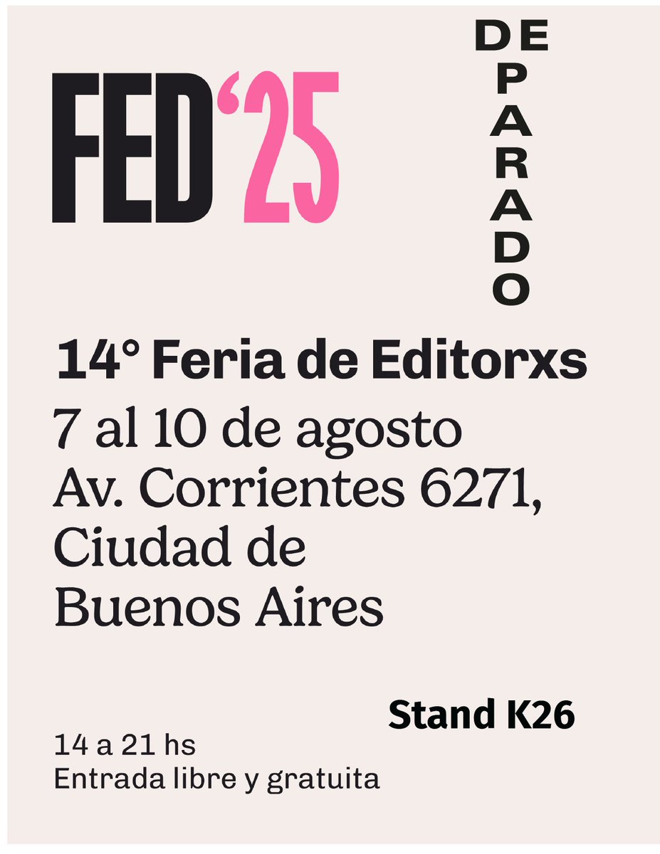Nos vemos a partir de mañana y hasta el domingo en la FED'25 stand K26. Vengan a chusmear y buscar recomendaciones 😉