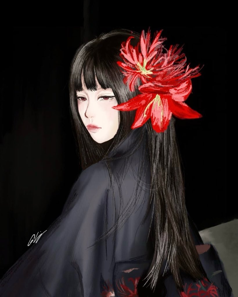 kagurkk's tweet photo. Spent 7 damn hours on this and honestly? Worth it.
I’m obsessed.
Still can’t believe I pulled off those spider flowers.
#digitalart #procreate #arttwit #oc #darkfem #redlily #digitalpainting #moodyart #artistonx #paintinggirl #stylizedart #artdump https://t.co/r93Ted06Vl