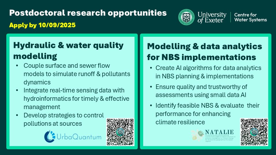 [Job vacancies]  We are now looking for a postdoctoral researchers to support our research in the #UrbaQuantum &amp; #Natalie projects!

<a href="/EngExeter/">Exeter Engineering</a>  <a href="/UniofExeter/">University of Exeter</a>
🫵Apply by 🔟/9⃣/2⃣0⃣2⃣5⃣

👇UrbaQuantum Project👇
jobs.exeter.ac.uk/hrpr_webrecrui…

👇Natalie Project👇
jobs.exeter.ac.uk/hrpr_webrecrui…