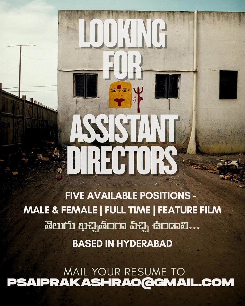 Sai Prakash (@praxsai) on Twitter photo Need 5 solid ADs.
Hyderabad. Full-time. Must be fluent in Telugu.
If you’re mad about movies and can handle chaos, send your resume to: psaiprakashrao@gmail.com
Let’s make something beautiful 🎬 Need 5 solid ADs.
Hyderabad. Full-time. Must be fluent in Telugu.
If you’re mad about movies and can handle chaos, send your resume to: psaiprakashrao@gmail.com
Let’s make something beautiful 🎬