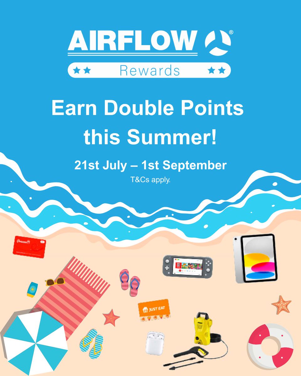 Earn double points on every qualifying Airflow purchase until 1st September, on Airflow Rewards.

Just upload your receipts and watch the perks roll in. 🎁🕶️

📲 Sign up for a FREE account today! &gt; buff.ly/5fETCma 

#AirflowRewards #DoublePoints #RewardsScheme