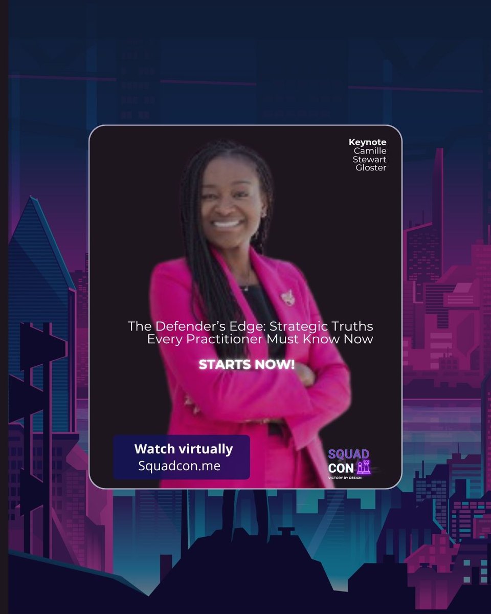 Cybersecurity strategist Camille Stewart Gloster takes the SquadCon stage on Aug 6 at 9:05 AM with The Defender’s Edge — a must-hear keynote for every cyber pro.
Watch virtually: ow.ly/HLir50WzWef