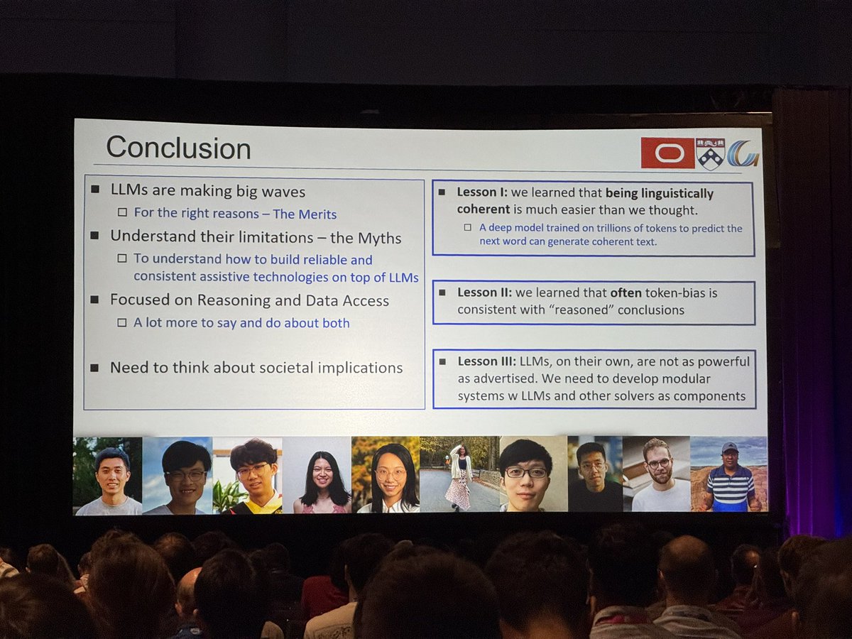 dirkvandenpoel's tweet image. Great talk by Dan Roth on the limitations of using LLMs for reasoning at the #KDD2025 Conference in Toronto. Being linguistically coherent is much easier than we thought (that’s what LLMs have taught us). Use LLMs to generate (Python) code to solve hard problems. #AI #LLMs #ORMS
