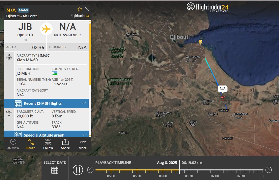 le bloa laurent (@laurent_le_bloa) on Twitter photo Since yesterday Djibouti AF XIAN MA-60 J2-MHB is noticed rotating between Djibouti and possibly Hargeisa Somaliland
<a href="/Abdi678/">Cabdo/Spook</a> <a href="/Somaliland31/">#Somaliland31</a> <a href="/WajaaleMan/">MR. AQ-IQ 🎗️ (Hawd & Reserve Area) #SOMALILAND</a> <a href="/westtoeastt/">easttowestt 🌍</a> @RepOfSomaliland <a href="/WAAT_Band/">WAAT band</a> Since yesterday Djibouti AF XIAN MA-60 J2-MHB is noticed rotating between Djibouti and possibly Hargeisa Somaliland
<a href="/Abdi678/">Cabdo/Spook</a> <a href="/Somaliland31/">#Somaliland31</a> <a href="/WajaaleMan/">MR. AQ-IQ 🎗️ (Hawd & Reserve Area) #SOMALILAND</a> <a href="/westtoeastt/">easttowestt 🌍</a> @RepOfSomaliland <a href="/WAAT_Band/">WAAT band</a>