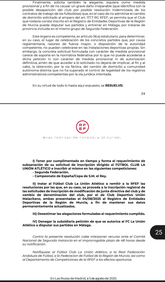 El Juez Único de Competiciones no profesionales de la RFEF ha decretado que el engendro CD Unión Malacitano deberá jugar donde realmente le corresponde, en La Unión (Murcia).