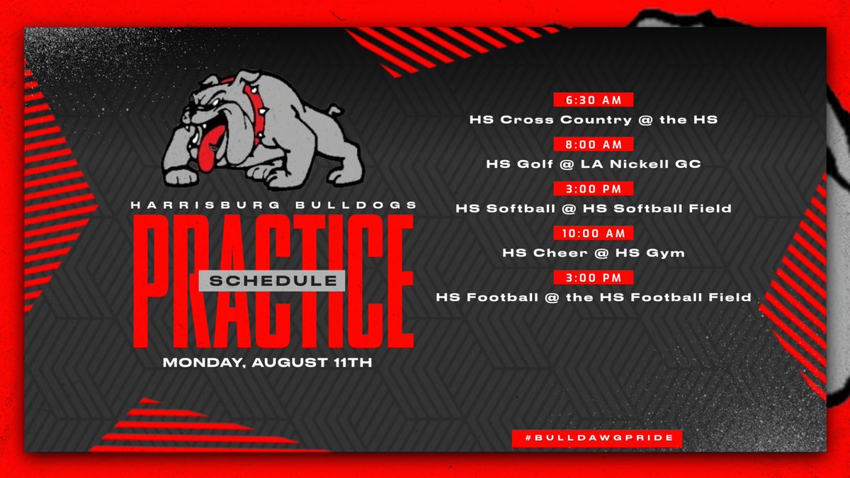 Harrisburg Bulldogs (@harrisburgath) on Twitter photo Check out the fall practice times for all Harrisburg HS sports for Monday, August 11th. #BulldawgPride <a href="/HburgBoosters/">Harrisburg Bulldogs Booster Club</a> <a href="/TheSteveCombs/">Steve Combs</a> <a href="/CoachAckman/">Chris Ackman</a> <a href="/Whitfam8/">Rebekah Whitaker</a> <a href="/klc81520/">Kendra Murphy</a> <a href="/meghan_sublett/">Meghan Sublett</a> <a href="/b_claas/">Brennan Claas</a> Check out the fall practice times for all Harrisburg HS sports for Monday, August 11th. #BulldawgPride <a href="/HburgBoosters/">Harrisburg Bulldogs Booster Club</a> <a href="/TheSteveCombs/">Steve Combs</a> <a href="/CoachAckman/">Chris Ackman</a> <a href="/Whitfam8/">Rebekah Whitaker</a> <a href="/klc81520/">Kendra Murphy</a> <a href="/meghan_sublett/">Meghan Sublett</a> <a href="/b_claas/">Brennan Claas</a>