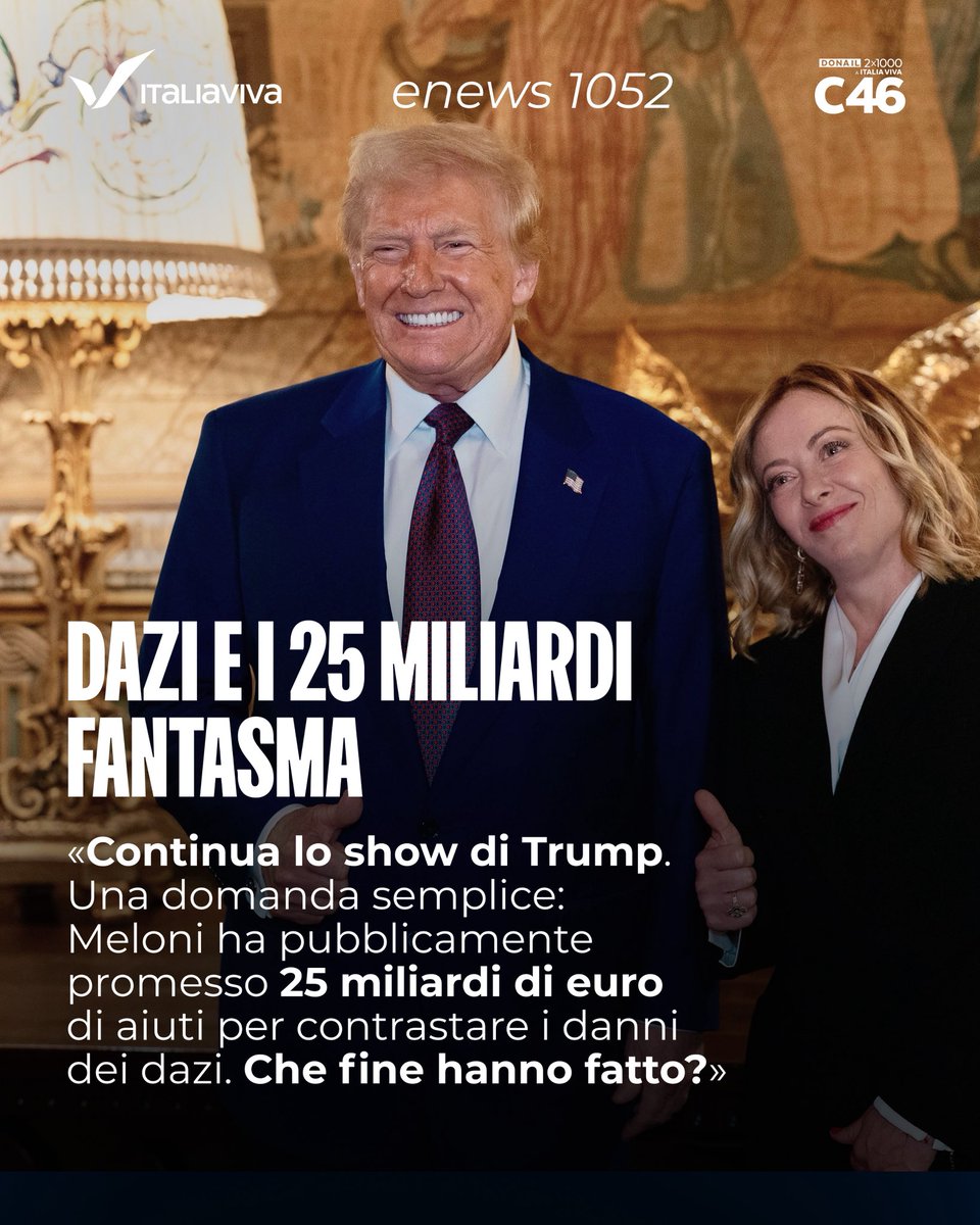 ItaliaViva's tweet photo. La nuova enews di @matteorenzi in tre punti: il caso Almasri, i dazi USA e la situazione a Gaza.
Continua a leggerla👉🏼 https://t.co/ItOKgSzYuI https://t.co/DkuKOJWVLN