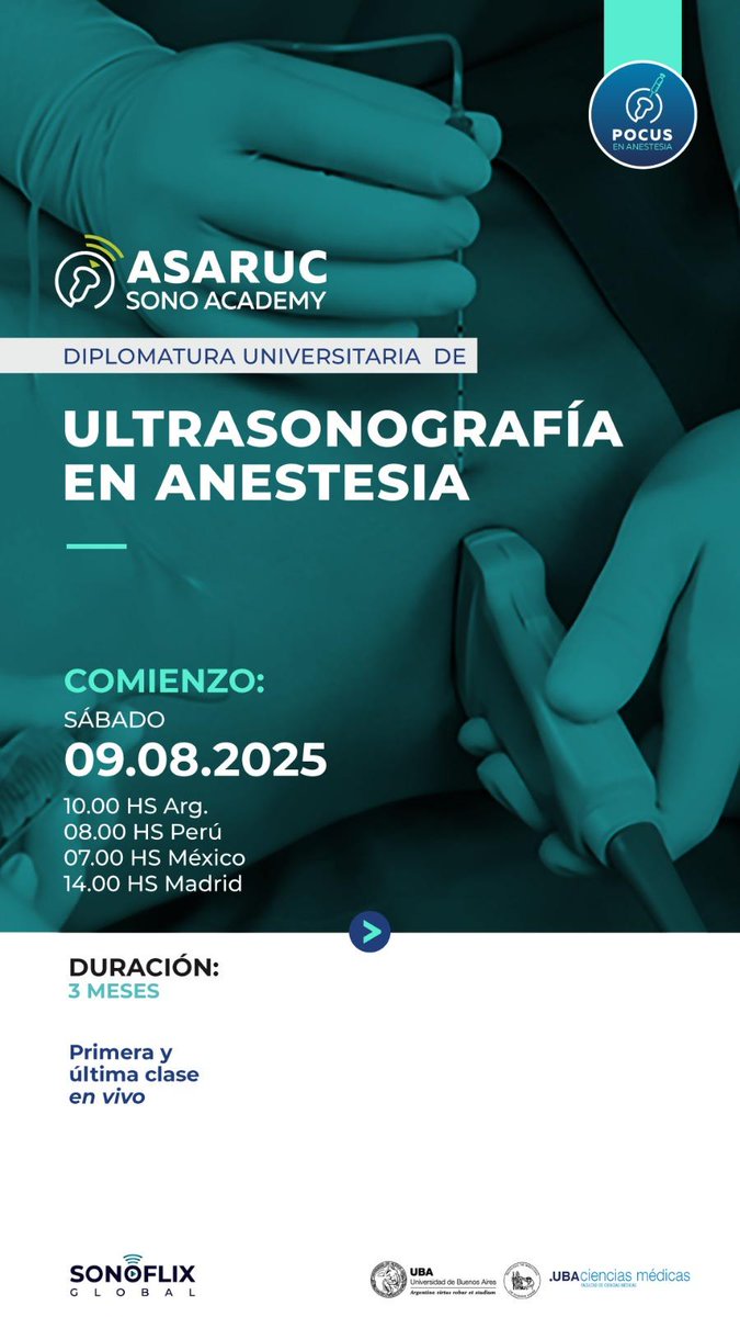 Ultimos cupos para la Diplomatura Universitaria de Ultrasonografía en Anestesia! Consultanos al +541176296448 📞